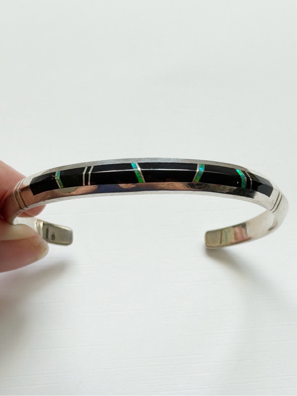 Charles Willie David Rosales Onyx Opal Inlay Sterling Silver Cuff Bracelet
